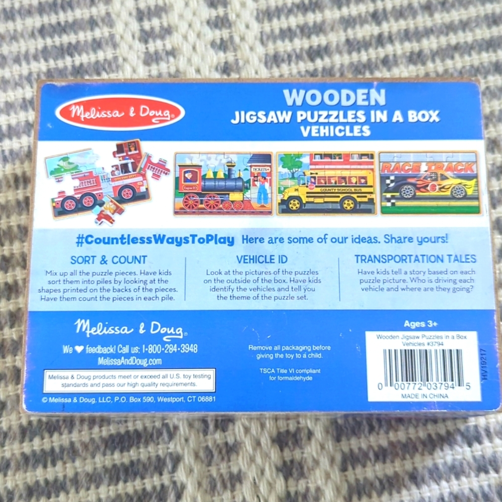 Melissa & Doug Wooden Jigsaw Puzzles in a box Vehicles Learning Game